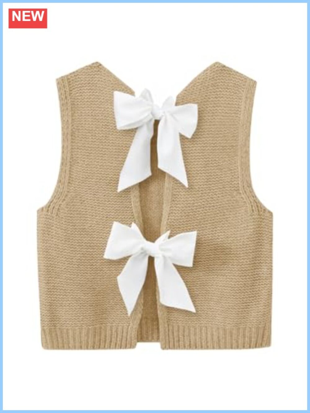 Womens Knit Sweater Vest Bow Tie Back Sleeveless Crop Tank Top Casual